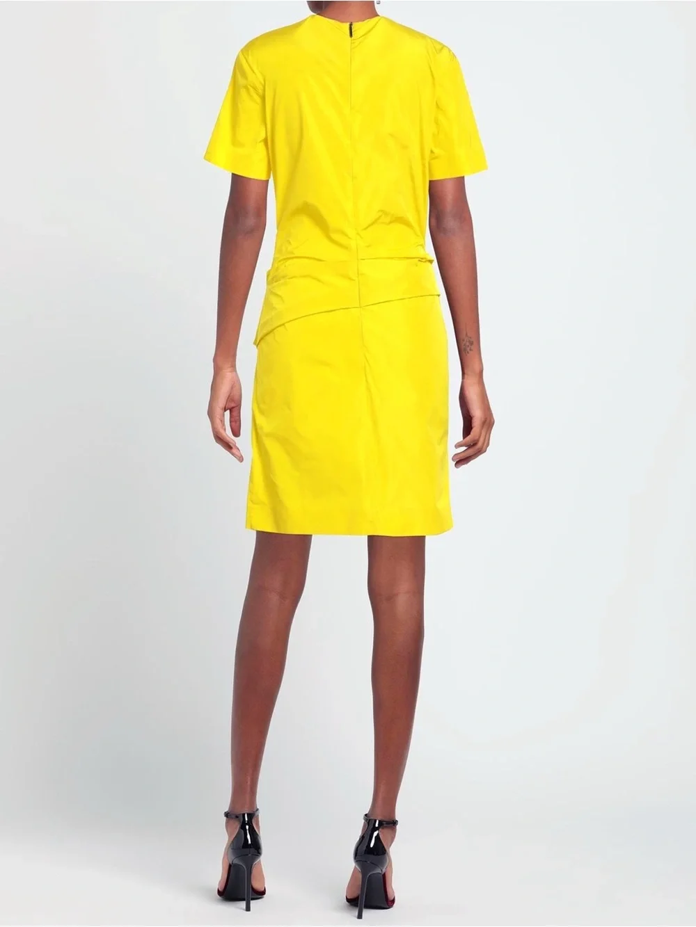 MSGM Bright Yellow Short-Sleeve Ruched Mini Dress - Picture 3 of 4